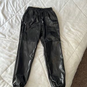 Black leather jogger pants